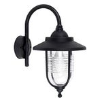 MiniSun Modern Outdoor Black Fisherman Style Swan Neck Wall Light Lantern - IP44 Rated - with 1 x 4w ES E27 LED Candle Bulb