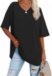 ATHMILE Plus Size Tops for Women T Shirts V Neck Tees Half Sleeve Cozy Comfy Tunic 2024 Y2K Casual Black