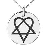 Tioneer Stainless Steel Heartagram Symbol Engraved Small Medallion Circle Charm Pendant Necklace