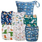 ALVABABY 6 Packs Cloth Diaper Covers &1 Wet Dry Bag Washable Reusable Cloth Diaper Shell For Prefold With Multi-Functional Bag Flat orFitted Diaper Inserts 6NKZ06-CA