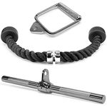 Yes4All Combo D Handle Cable Attachment, Rotating Straight Bar, and Tricep Rope/Tricep Pull Down Rope – Cable Bar for Strength Training