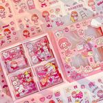 FunBlast Cute Girl Theme Kawaii Self adhesive floor stickers -100 Sheets Cute Washi for Project, Japanese Style Girls Sticker Set, Scrapbooking, DIY Arts Crafts (Assorted Design) 18 x 18 x 2 cms, PVC