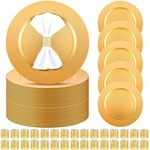 Tanlade 100 Pcs Charger Plates Set Bulk Include 50 Gold Plastic Plate Chargers and 50 Napkin Rings 13" Round Wedding Chargers for Dinner Plates Table Setting Wedding Party Baby Shower Event Decoration