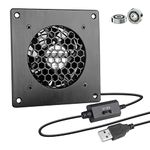 BRIEFCEC USB Fan 80mm Cabinet Fan 5V Fan 2600RPM 32CFM USB PC Fans Cooling Radiator with Black Metal Panel for Home Theater AV Cabinet Cooling 8cm(80mm, Metal Panel Fan With Control, 1Set)