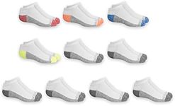 Fruit of the Loom Boys' Little Half Cushion No Show Socks (10 Pack), White Assort, Medium