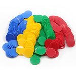 HAKITAROOM Set of 100 Opaque Plastic Learning Counters Mini Poker Chips Game Tokens with Storage Box (Red+Yellow+RoyalBlue+Green, 1 Inch)