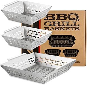 (Set of 3) Heavy Duty Vegetable Grill Baskets for Outdoor Grill, Stainless Steel Veggie Grilling Basket for All Grills, BBQ Gifts for Men, 1 Large & 2 Small