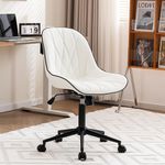 YOUNIKE White Office Chair Desk Chair, Comfy Home Office Desk Chairs with Wheels, Modern Swivel Armless Desk Chair Cute, Small Faux Leather Padded Computer Chairs, Loads up to 300LBS