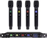 Kingdom 4 Handheld Wireless Microphone System, UHF Cordless Mic Set with Receiver, Long Range Stable Signal, Rechargeable Dynamic Mics for Karaoke, Singing, DJ, Church, Stage, Party & PA System