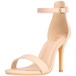 ZriEy Women's Heeled Sandals 4 Inches Open Toe Stiletto High Heels Ankle Strap Fashion Bridal Party Wedding Pump Shoes, 4 Inches - Nude Pu, 8