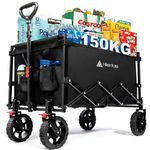 Hikenture Wagon Cart Foldable, 150kgs Large Capacity Folding Wagon, Heavy Duty Utility Grocery Cart with Wheels, 1-Second Setup Collapsible Wagon for Shopping, Garden, Beach, Sports