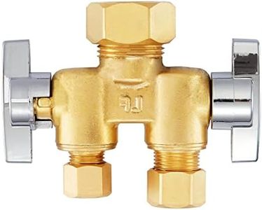 Pronese 1Pcs Lead-Free Brass Angle Stop Water Shut Off Ball Valve,3-Way Dual Head:5/8"Comp X 3/8"Comp X 1/4"Comp, 1/4 Quarter Turn, For Water Pipes,For Faucet Toilet Valve ,Dishwasher