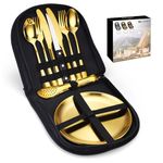 Portable Camping Cutlery Set, 10pcs Stainless Steel Camping Tableware Set with Case Spoons Forks Knife Clip Plate, Outdoor Hiking Picnic Travel Cutlery Set for 2 People