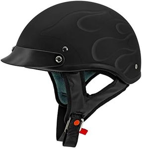 VCAN Cruiser Solid Flat Black Half Face Motorcycle Helmet (Flame, XX-Large)