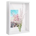 3D Shadow Box A4, 22.7x31.4 cm Deep Box Photo Frame for Tabletop and Wall, Wooden 3D Picture Frame Display Box for Crafts Memorabilia Flower Tickets Medal (White 5CM)