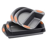 Rachael Ray Yum-o! Nonstick Bakeware 5-Piece Oven Lovin' Bakeware Set, Gray with Orange Handles