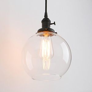 PERMO Hanging Pendant Light with 7.9" Clear Glass Shade Industrial Hanging Light Adjustable Black Vintage Pendant Light for Kitchen Island Hallway Porch Corridor Bedroom Dining Room