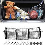 Cargo Net for Car, Expandable 3 Pocket Heavy-Duty Cargo Net Organizer, Black Mesh Storage Pocket with 4 Metal Carabiners Universal for Car, SUV, Pickup Truck, Van Trunk Bed