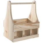 Wooden 6 Pack Bottle Caddy Holder Trug Tote Beer Crate Carrier Case | Unpainted & Untreated Plain Pine Wood