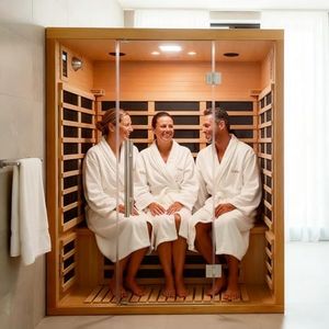 Homsido 2-3 Person Indoor Far Infrared Sauna | Low EMF 11 Carbon Panel | Hemlock Wood Sauna with Bluetooth, Chromotherapy & Tempered Glass Door (110V, 2100W)–Fast Heating,Easy Assembly