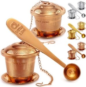 Tea Infuser Set of 2 with Tea Scoop & Drip Trays - 304 Stainless Steel Ultra Fine Mesh Loose Leaf Tea Strainer, Reusable Tea Steeper Basket for Rooibos, Green, Black, Herbal & Oolong Tea, etc