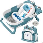 Collapsible Baby Bathtub for Newborns with Thermometer and Soft Floating Cushion Portable and Foldable Travel Baby Bath Tub for Infants to Toddler 0-36 Month (Blue)