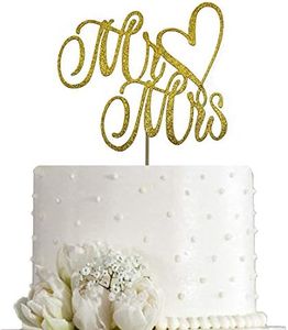 AMINJIE Gold Glitter Mr and Mrs Cake Topper - Wedding, Engagement, Wedding Anniversary Cake Toppers Decorations