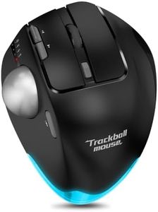 TKMARS Wireless Ergonomic Trackball Mouse, Rechargeable, Bluetooth Rollerball Mouse, 44mm Index Finger Trackball, 5 Adjustable DPI, Compatible with Computer PC, Laptop, Mac and Windows Black