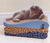 PetsTown Cat Scratching Board Lounger Bed - Cat Scratcher Pads with Organic Catnip, Furniture Protector [45 x 24 x 8cms] (Leopard)