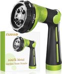 FANHAO Garden Hose Nozzle Heavy Duty, 100% Metal Water Hose Sprayer with 8 Spray Patterns, High Pressure Spray Nozzle Thumb Control On Off Valve for Lawn & Plant Watering, Car & Pet Washing - Green