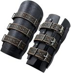 HiiFeuer Medieval Vintage Faux Leather Bracers, Retro Buckle Fastening Mercenary Arm Guards, Costume Knight Gauntlets (Black A)