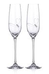 DIAMANTE Swarovski Champagne Flutes Prosecco Glasses Pair with ‘Romance ’ Hand Cut Design Embellished with Swarovski Crystals with Gift Box