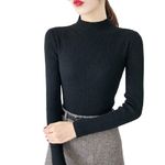 SG VOGUE Women's Spandex Polyester Turtle Neck Sweatshirts (SGVHTNS001BK_Black_L)