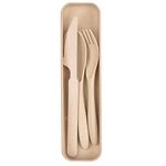 Camping Cutlery Set, Reusable Picnic Set Plastic Cutlery Set with Case, Traveling Tableware, Portable Camping Utensils Set for Travel Picnic Camping or Daily Use (Beige)