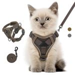 VavoPaw Cat Harness and Leash Set for Walking, Adjustable Kitten Vest Harness with Reflective Strip Breathable Mesh, Escape Proof Soft Pet Safety Vest for Cats, Kittens, Puppies, S Coffee