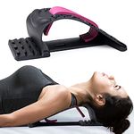 RESTCLOUD Neck Stretcher For Neck Pain Relief, Upper Back And Shoulder Relaxer For Muscle Relax And Spine Alignment, Cervical Traction Device Adjustable 4 Level Pink