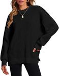 Zeagoo Women 2024 Fall Sweater Crew Neck Casual Long Sleeve Color Block Loose Pullover Rib Knit Blouse Tops All Black Medium