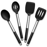 Kitchen Utensils Set, Joyfair 4 Pcs Silicone Cooking Utensils Set, Non Stick Spatula Turner Spoon Cookware Set Ideal for Cooking Mixing Serving Frying Stirring, Heat Resistant & Dishwasher Safe, Black