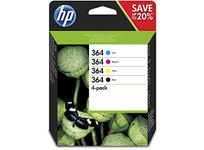 HP 364 4-Pack Black/Cyan/Magenta/Yellow Original Ink Cartridges, Black, Cyan, Magenta,Yellow Multipack, 4 pcs