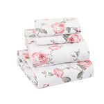 Sleepdown 100% Cotton Flannel Sheets Full - Super Soft, Heavyweight, Double Brushed, Anti-Pill Flannel Bed Sheets Full Size, 16" Deep Pocket Full Size Fitted Sheet X2 Side Pockets (Full, Blush Floral)