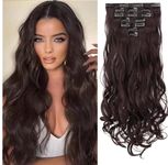 DAZZ LOOK 7 PCS/Set 16 Clip Hair Extensions for Women, Thick Double Weft Wavy Soft Hair & Blends Well Long Hairpieces(24inch Long, Brown Color)