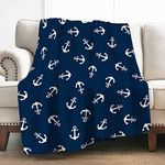 Levens Nautical Anchor Blanket Gifts for Women Girls Boys, Ocean Themed Navy Anchors Decoration for Home Bedroom Living Room Dorm Office, Soft Warm Lightweight Throw Blankets Dark Blue 50"x60"