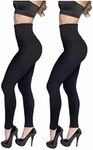 2 x JML Hollywood Pants | Shapewear Leggings for Women | Double-Layer Waistband | Flattens Tummy & Slims Waist | Soft Stretchy Yoga Tights | Black | Small