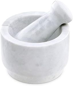 Navaris Mortar and Pestle Set - White/Grey Marble Pestle and Mortar Bowl for Grinding Spice, Garlic, Nuts, Herbs, Pesto - 13cm Diameter
