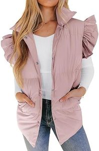 Valphsio Women's Puffer Vests Ruffle Sleeve Winter Button Down Padded Gilet with Pockets