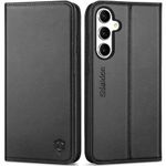 SHIELDON Case for Galaxy S24 FE 5G 6.7", Genuine Leather Wallet Case with [Card Holder][Kickstand][RFID Blocking] Magnetic Shockproof Flip Folio Phone Case Compatible with Galaxy S24FE (2024) - Black