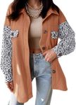 VICHYIE Womens Petie Corduroy Shacket Leopard Blouses Lapel Button Down Pocket Shirts Long Sleeve Tops Jacket Coats Outerwear Brown S