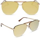 DIFF Tahoe Designer Oversized Aviator Sunglasses for Women UV400 Polarized Protection, Gold + Gold Mirror