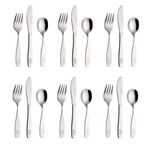 Exzact Childrens Cutlery Set 18pcs Stainless Steel Kids Cutlery/Toddler Utensils/Flatware - 6 x Forks, 6 x Safe Dinner Knives, 6 x Dinner Spoons - Engraved Dog Cat Bunny