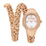 Just Cavalli Women Watch, Gold Color Case, White MOP Dial, Two Tone Silver & Gold Color Metal Bracelet, 2 Hands, 3 ATM (Rose Gold)